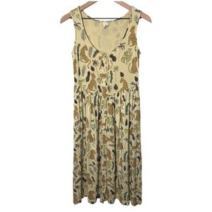 Kate Quinn Curry Leopard Print Midi Dress Size SM Button Up‎ Tank Stretch Bamboo